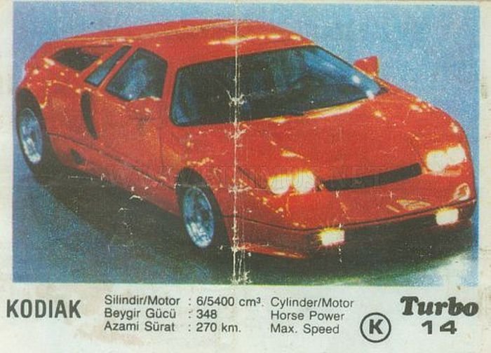 Единственный в мире спорткар Kodiak F1 — герой вкладыша жвачки Turbo №14